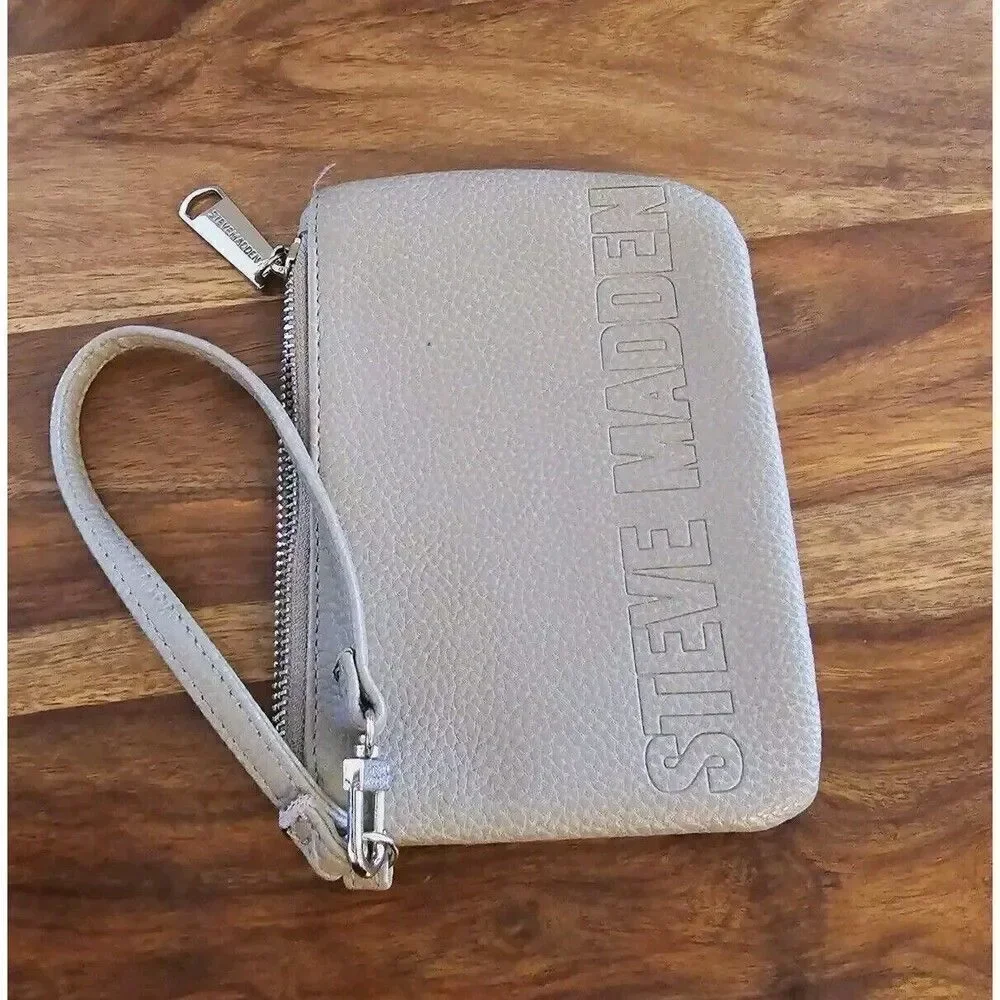 Steve Madden Wallet Wristlet Coin Purse Gray Faux Leather